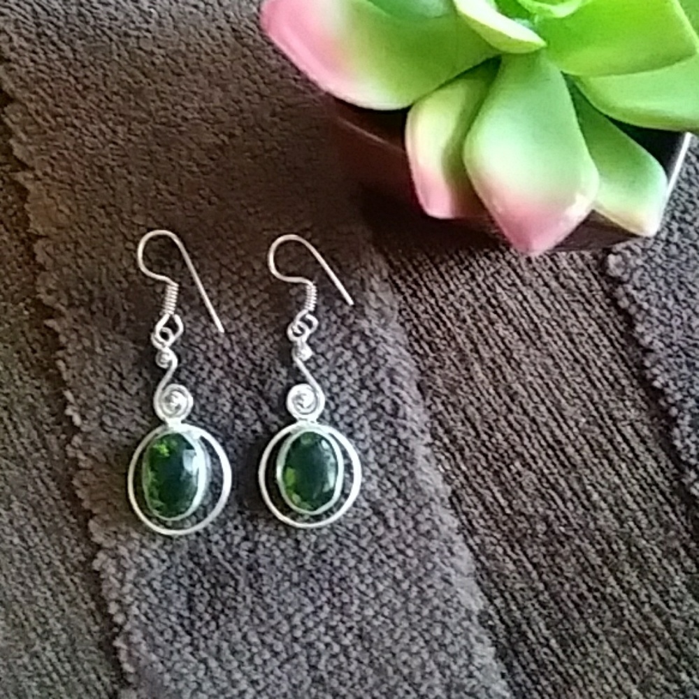 Green Stone Dangle Earrings - Picture 3 of 3